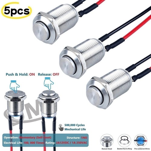5pcs 12mm momentary - 12mm, push